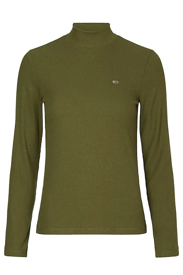 Women Olive Mock Neck L/S Tee Tommy Hilfiger