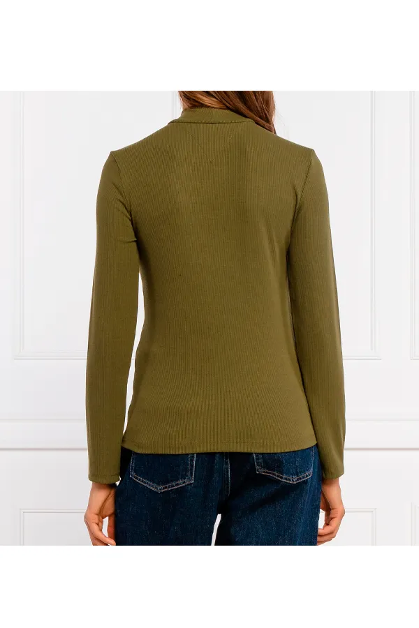 Women Olive Mock Neck L/S Tee Tommy Hilfiger