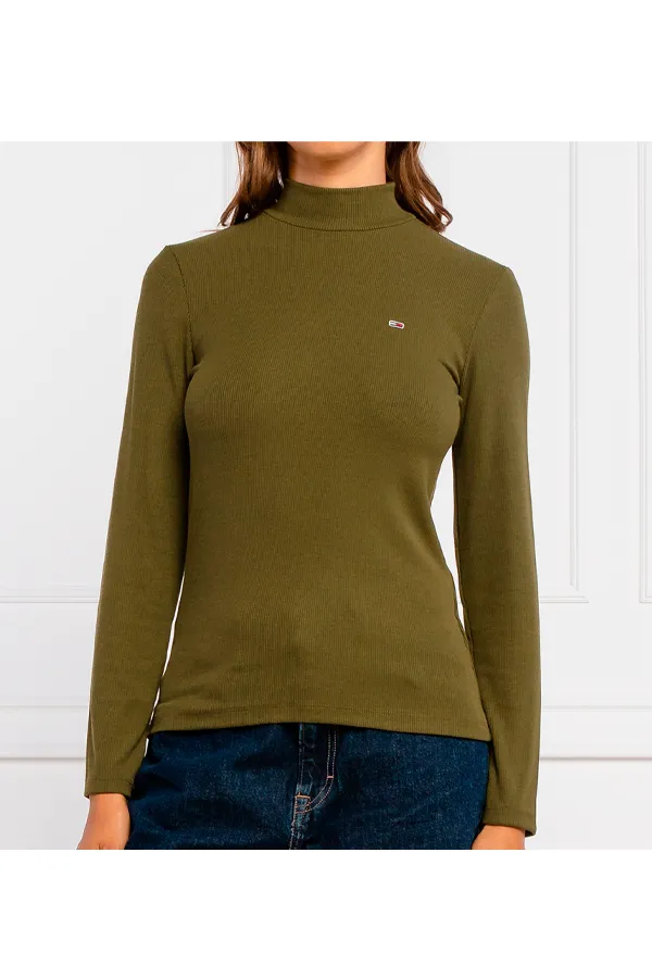 Women Olive Mock Neck L/S Tee Tommy Hilfiger