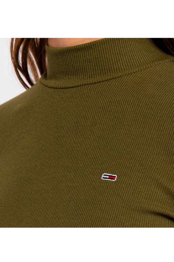 Women Olive Mock Neck L/S Tee Tommy Hilfiger