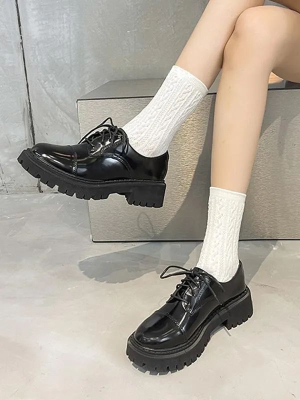 Black Chunky Heel Women's Oxford Shoes