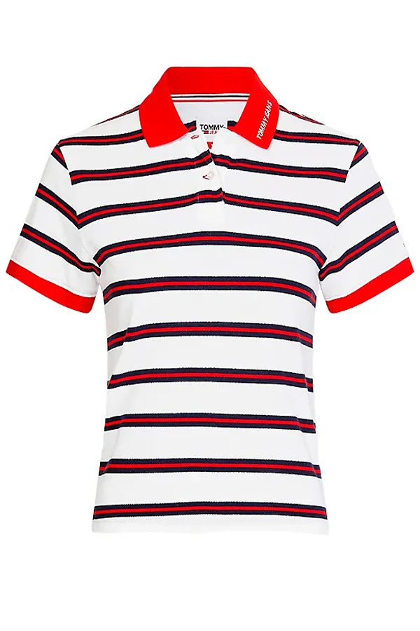 Tommy Hilfiger Women Short Sleeve Stripe Polo - Red