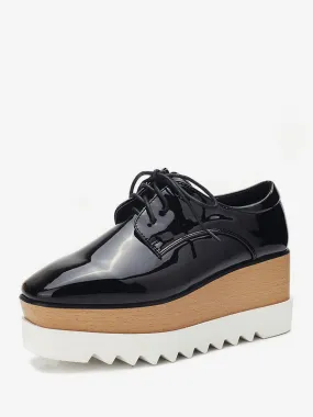 Square Toe Wedge Heel Leather Oxfords